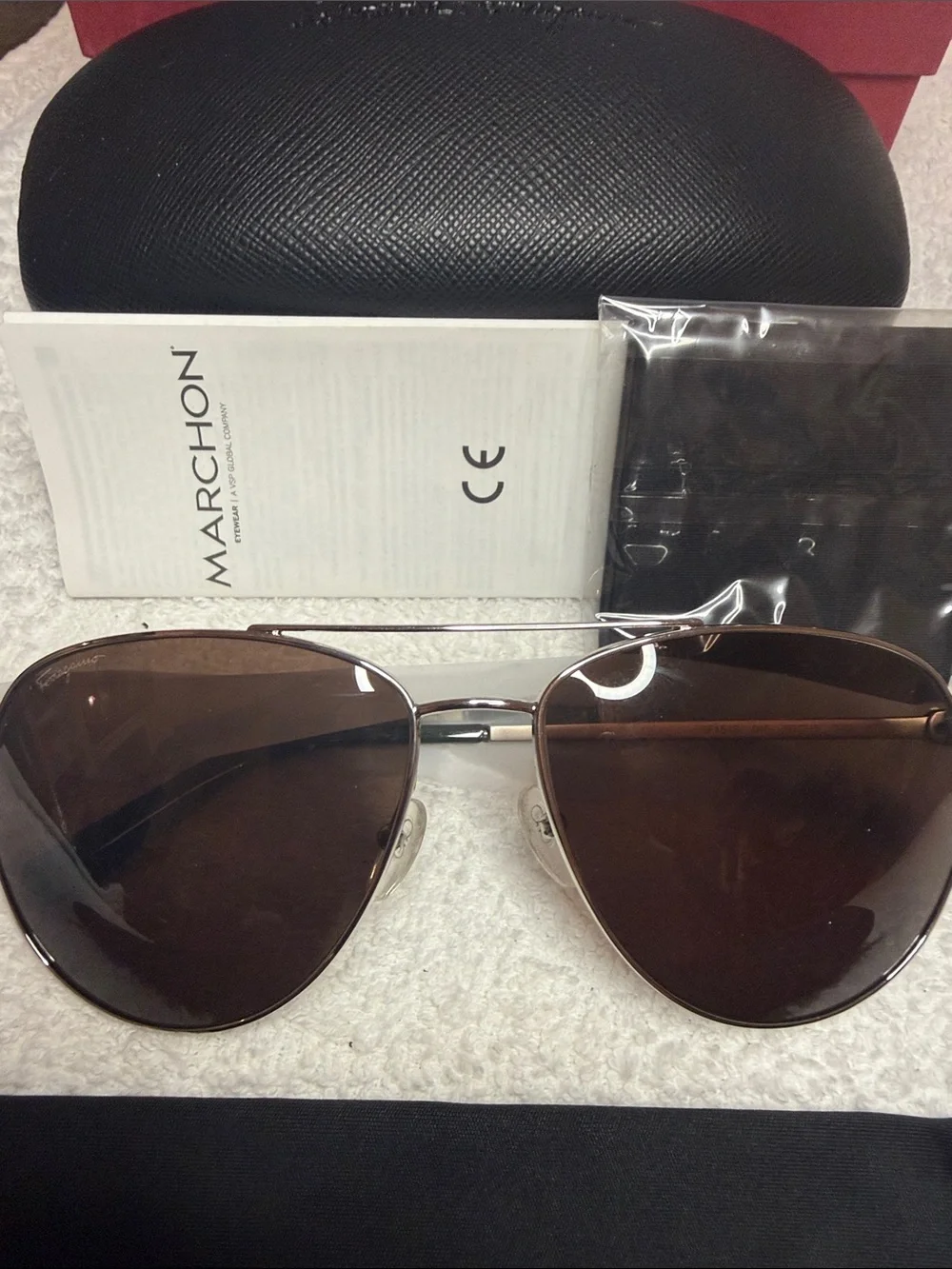 NWT SALVATORE FERRAGAMO SF157S Unisex Aviator Sunglasses Silver Brown Italy